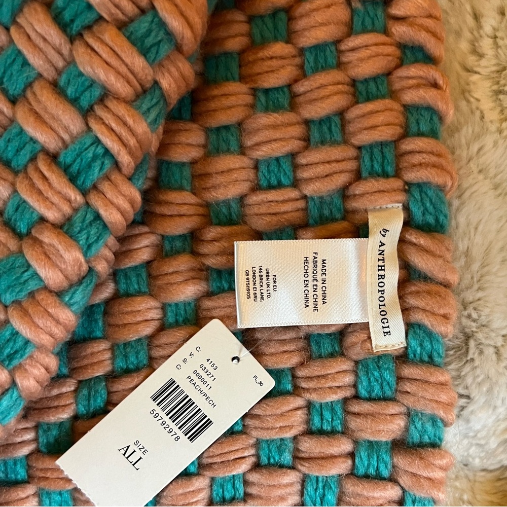 Anthropologie Woven Knit Scarf in Teal and Peach - Picture 3 of 3